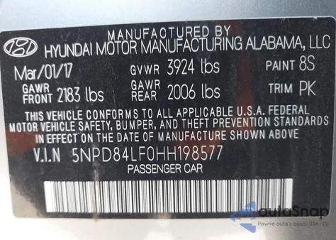 2017 Hyundai Elantra Se z USA, uszkodzony, nr VIN 5NPD84LF0HH198577